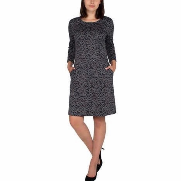 Nicole Miller Gray Leopard Print Long Sleeve Dress Size Large - Picture 1 of 13